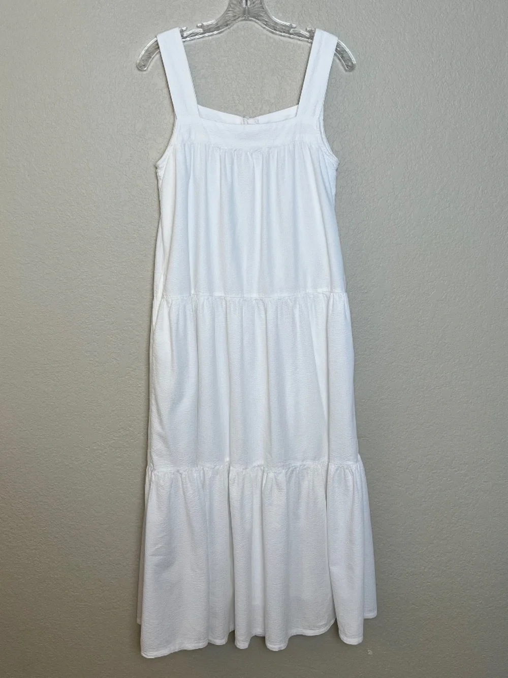 Faherty Marina Tiered Midi Seersucker White Sleeveless Dress Small - Picture 7 of 14